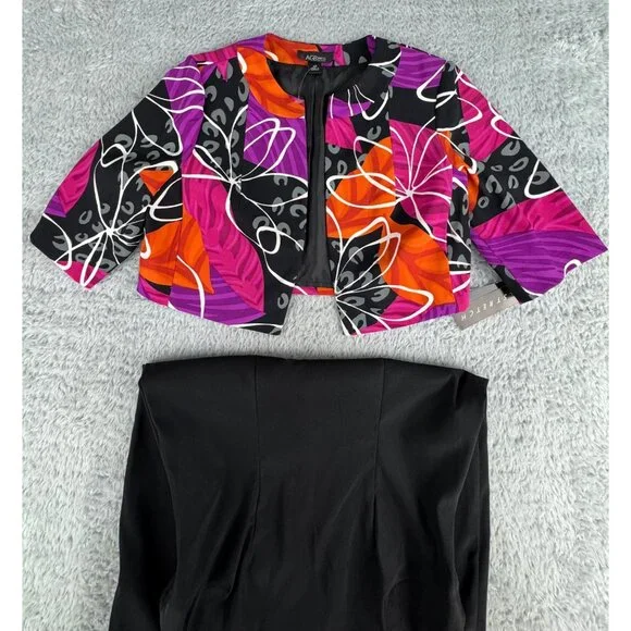 AGB Petite 2-Piece Black Sheath Dress With Vibrant Abstract Print Bolero Jacket - Picture 5 of 16